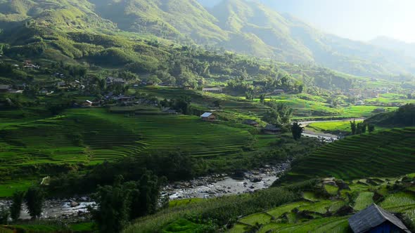 Clouds And Shadows Passing Over A Valley Of Rice Terraces In Sapa Vietnam