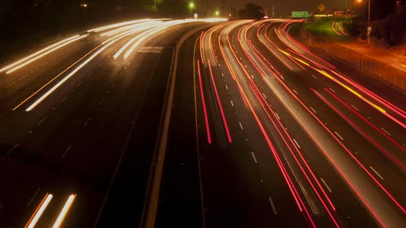 Busy Los Angeles Freeway At Night