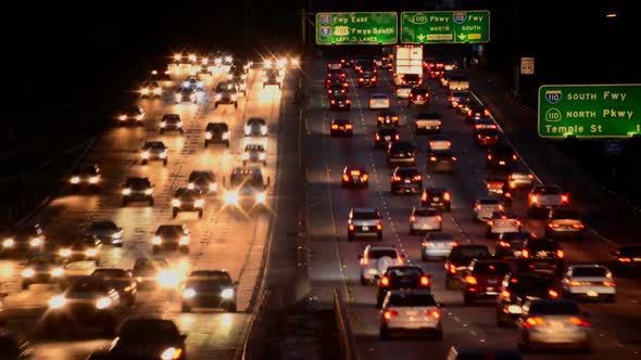 Busy Los Angeles Freeway Traffic At Night alt