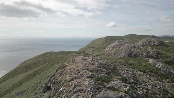 Cross At Bray Head, Wicklow, Ireland - aerial drone shot