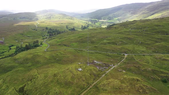 Aerial View of Transmitter Tower on an Agricultural Field in the Irish Highlands By Glenties in