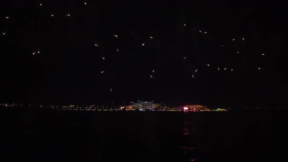 Fireworks in Yas Bay in Abu Dhabi Celebrating Public Holiday