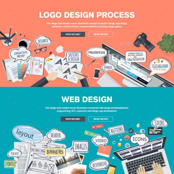 Flat Design Concepts for Logo and Web Design