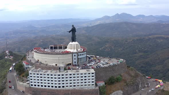 Aerial: Cristo Rey, divine, Guanajuato Mexico, drone view