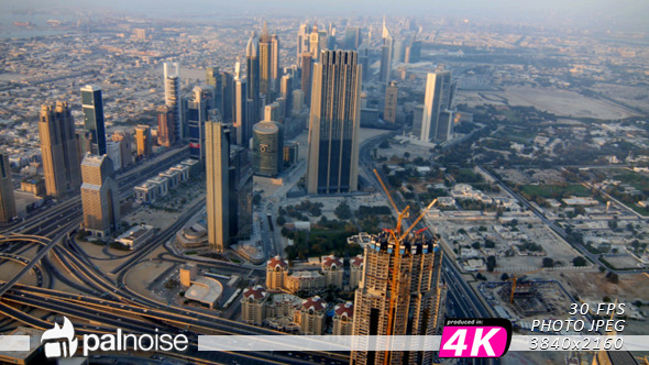 Dubai Skyscraper Day Panoramic Aerial