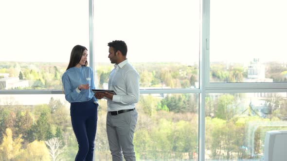 Office Workers Walk and Handshake.