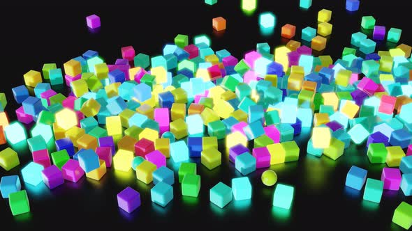 Abstract Garland of Multicolored Glow Cubes Lay on Plane