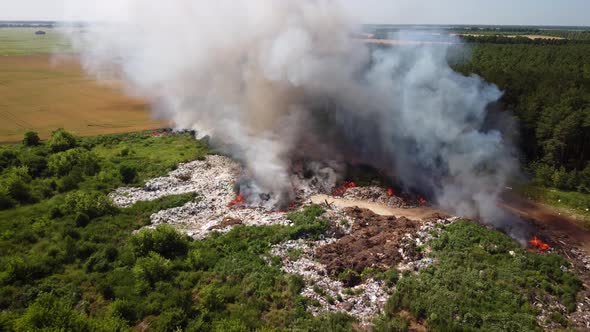 Aerial view of fire at waste dump