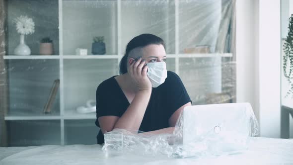 Office Quarantine Pandemic Loneliness Woman Mask