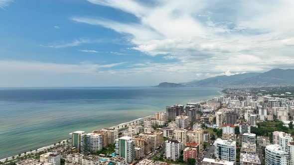 Colorful Panorama over the city Aerial View 4 K Alanya Turkey