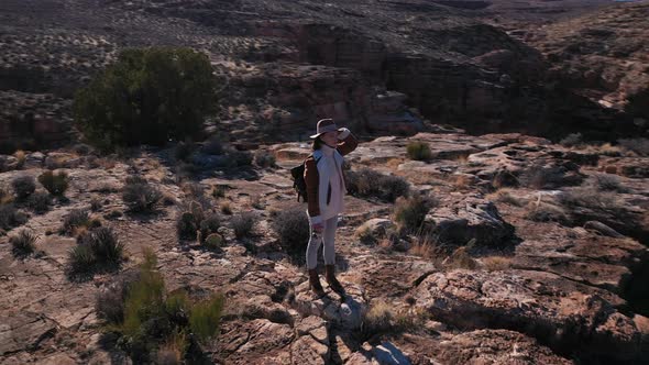 Young traveler in Grand Canyon view from drone