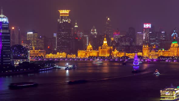 Shanghai The Bund Cityscape Pan Up