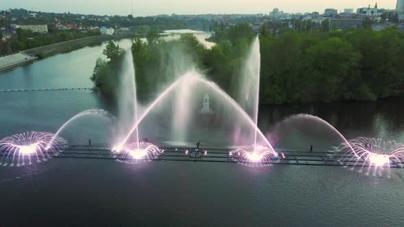 Fountain With Colorful Illuminations At Night