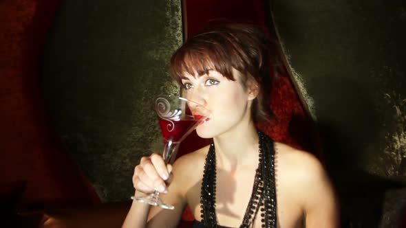 Beautiful Classic Pin-Up Girl In A Vip Club Drinking A Cocktail Posing And Dancing 16