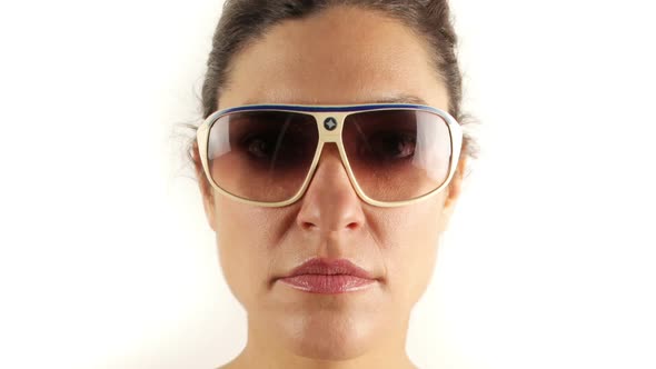 Stopmotion Of A Pretty Woman Wearing Different Retro Sunglasses 1