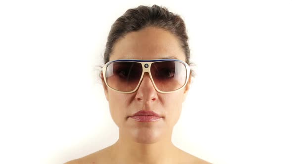 Stopmotion Of A Pretty Woman Wearing Different Retro Sunglasses 2