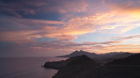 Beautiful Day To Night Sunset Time Lapse Over The Sea In Cabo De Gata, Spain 1