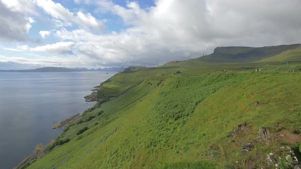 A green coastline of Scotland's Isle of Skye