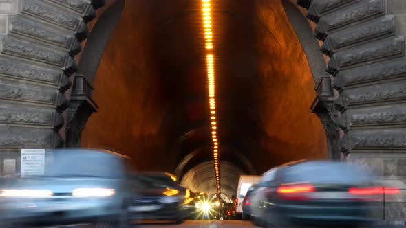 Rushhour Traffic In Tunnel In Budapest 6