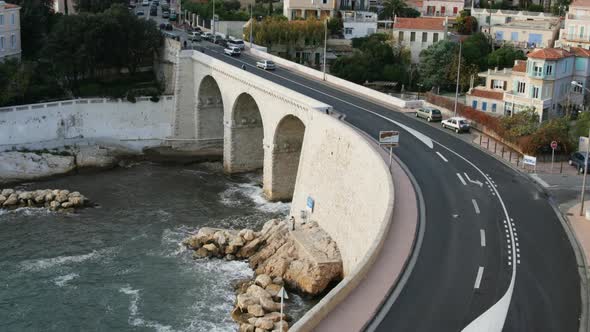 Long Exposure Time-Lapse Shot Of Traffic On The Bend In The Corniche Road, Marseilles