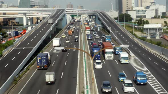 Busy Truck Traffic On Japanese Highway - Tokyo Japan 1