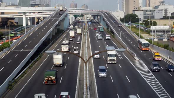 Busy Truck Traffic On Japanese Highway - Tokyo Japan 5