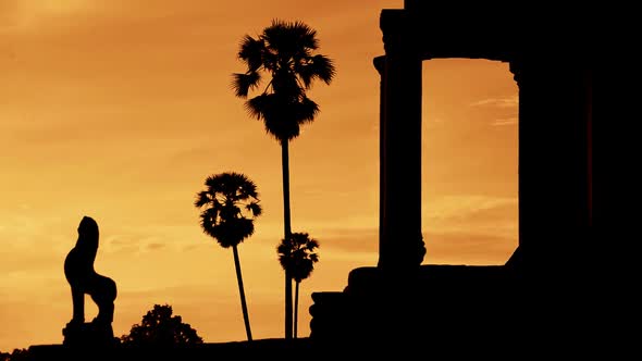 Silhouette Of Main Temple Entrance At Sunrise - Angkor Wat, Cambodia