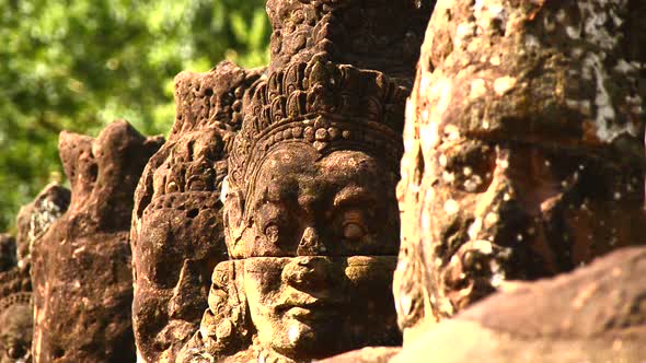 Stone Carving Of Buddha God On Bridge - Angkor Wat, Cambodia alt