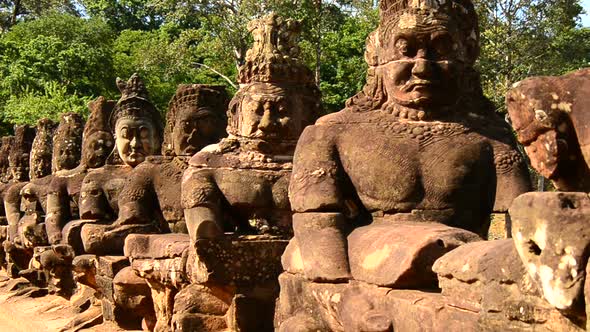Stone Carving Of Buddha's Gods On Bridge - Angkor Wat, Cambodia 1