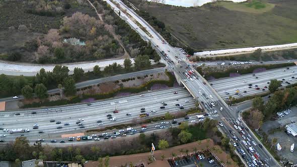 Aerial View Of Freeway  / Highway Interchange Los Angeles