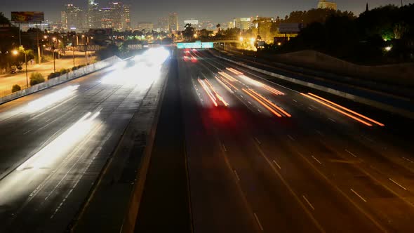 Traffic Heading Towards Los Angeles City At Night 2