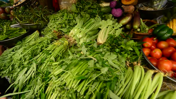 Fresh Greens In Busy Street Market In Ho Chi Minh City (Saigon)