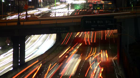 Traffic In Downtown Los Angeles At Night - 2 alt