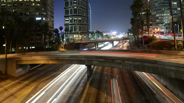 Traffic In Downtown Los Angeles At Night - 4