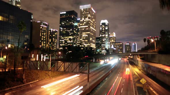 Traffic In Downtown Los Angeles At Night - 6