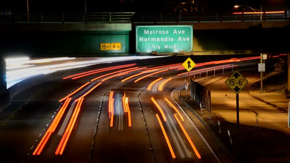 Traffic In Downtown Los Angeles At Night 7