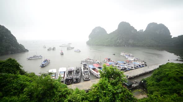 Tourist Boats Dock At Island Bay  - Ha Long Bay Vietnam 2