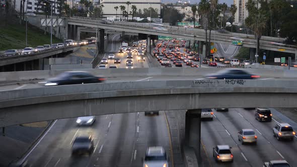 Rush Hour Traffic In Downtown Los Angeles During Sunset 4