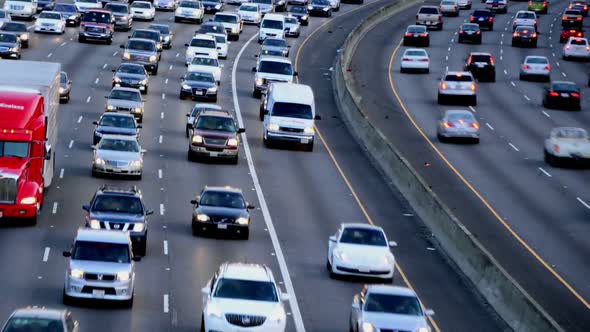 Rush Hour Traffic On Busy Los Angeles Freeway 5