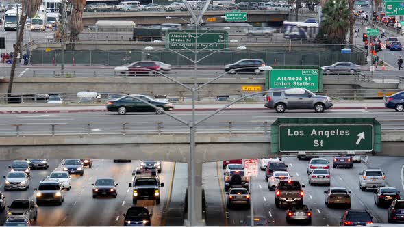 Traffic On Busy Freeway In Downtown Los Angeles California 10