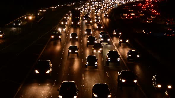 Fast Evening Rush Hour Traffic On Busy Freeway In Los Angeles 2