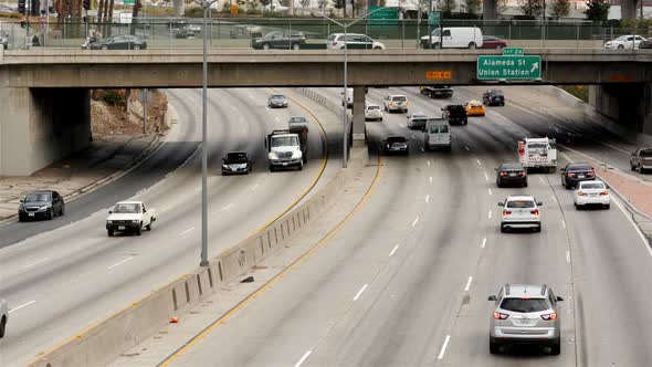 Traffic On Busy Freeway In Downtown Los Angeles California 4 alt