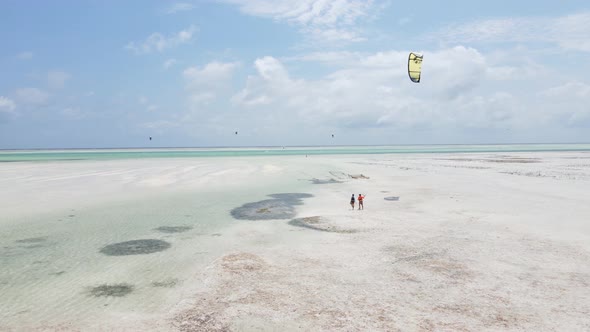 Kitesurfing Near the Shore of Zanzibar Tanzania