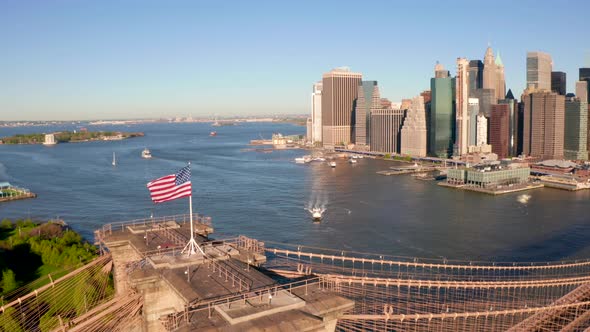 Aerial view of the Brooklyn bridge over Hudson river