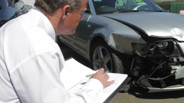 Loss Adjuster Inspecting Car Involved In Accident 5