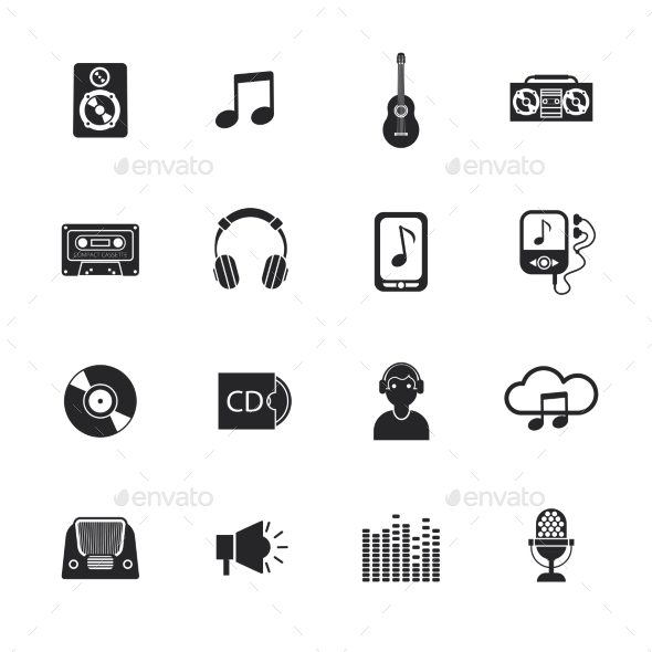 Music icons set mobile black