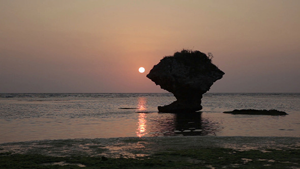 Big Rock at Sea Side with Sunset 01