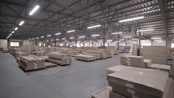 Storehouse. Logistic. Factory. Products at the warehouse. Industrial interior storage room.