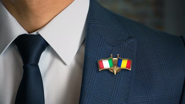 Businessman Friend Flags Pin Italy Romania