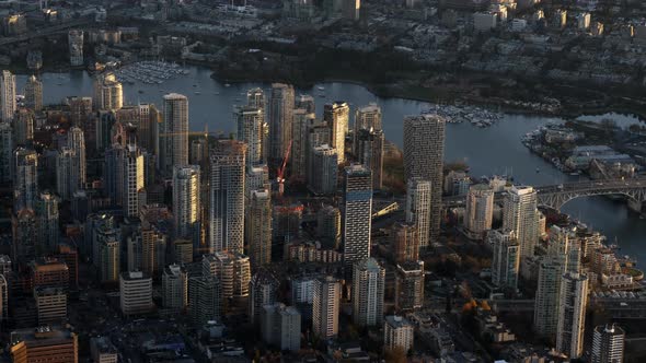 Downtown Vancouver, aerial view of Granville Bridge. Vancouver, BC, Canada